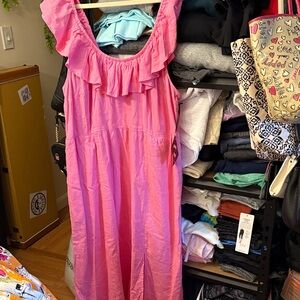 Pink Ruffle-Trim Maxi Dress